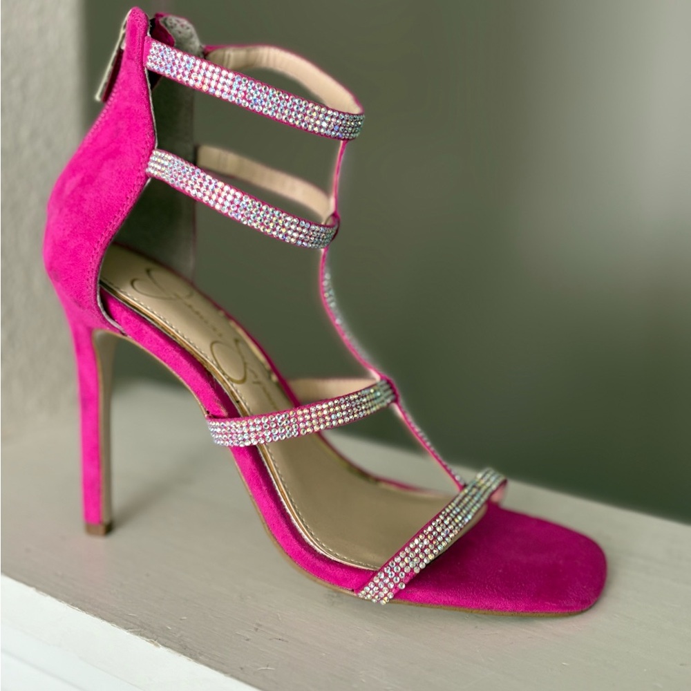 Jessica Simpson Women's Oliana Gem Bright Pink Embellished Stiletto Heel Sz 5M - Picture 2 of 9